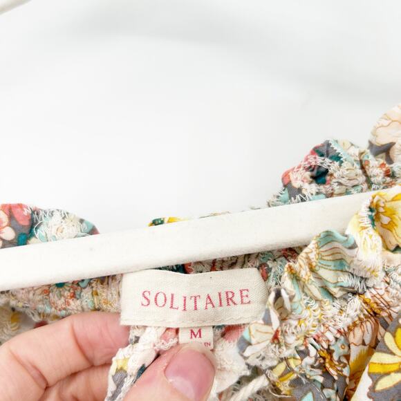 Solitaire Womens Boho Cottagecore Eyelet Off Shoulder Crop Top Blouse Size M - Picture 4 of 7